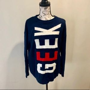 Cozy Navy Blue “Geek” Sweater
